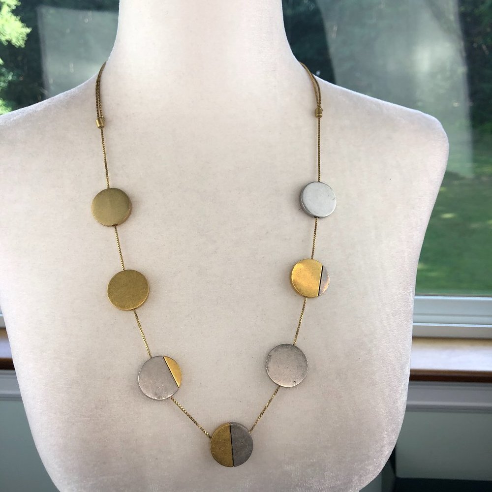 Bloomingdale’s Two Tone Round Disc Adjustable Statement Necklace Timeless